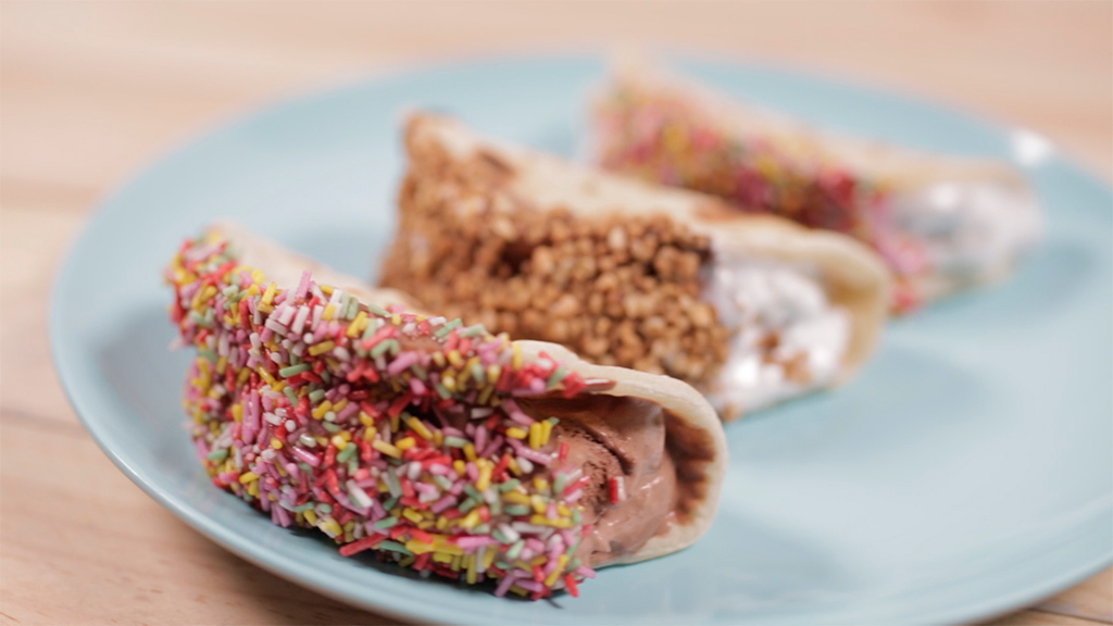 Tacos divertidos con helado sin lactosa